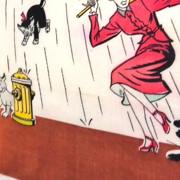 Silk Hand Rolled Raining Cats and Dogs Vintage Scarf RARE - Picture 11 of 14